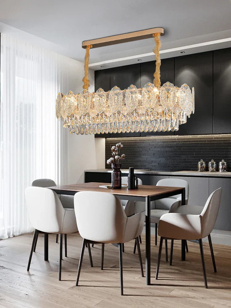 Lámpara de mesa de comedor de cristal dorado Decorbites™ | Luces de colgante de cristal redondo moderno