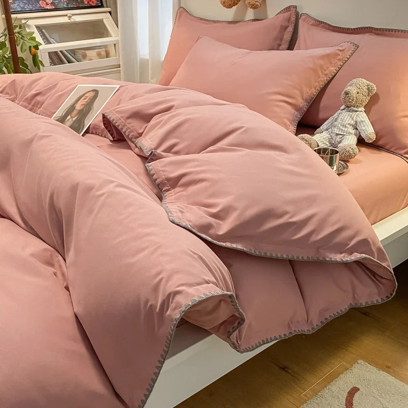 Juego de cama DecorBites™ Cozy Shell Edges: Edredón suave y sábana ajustable para otoño/invierno