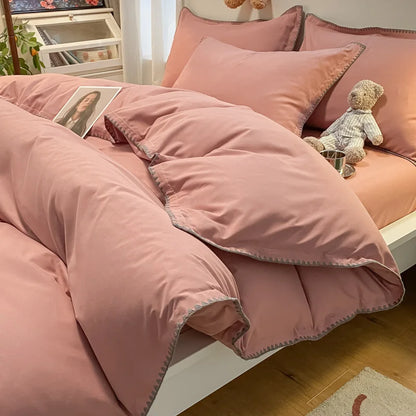 Juego de cama DecorBites™ Cozy Shell Edges: Edredón suave y sábana ajustable para otoño/invierno