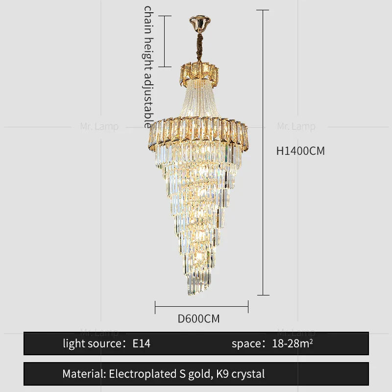 DecorBites™ Elegant Crystal Chandelier for Duplex Spiral Staircase and Living Room