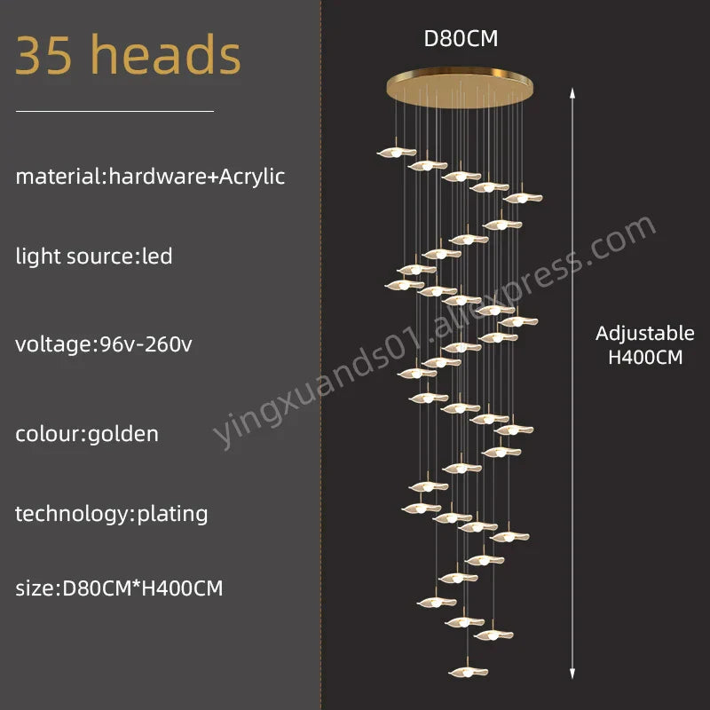 DecorBites™ Gold Acrylic Chandeliers LED Pendant Lamp Modern Staircase Living Room Lighting