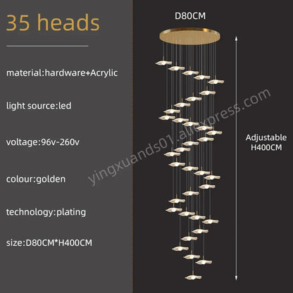 DecorBites™ Gold Acrylic Chandeliers LED Pendant Lamp Modern Staircase Living Room Lighting