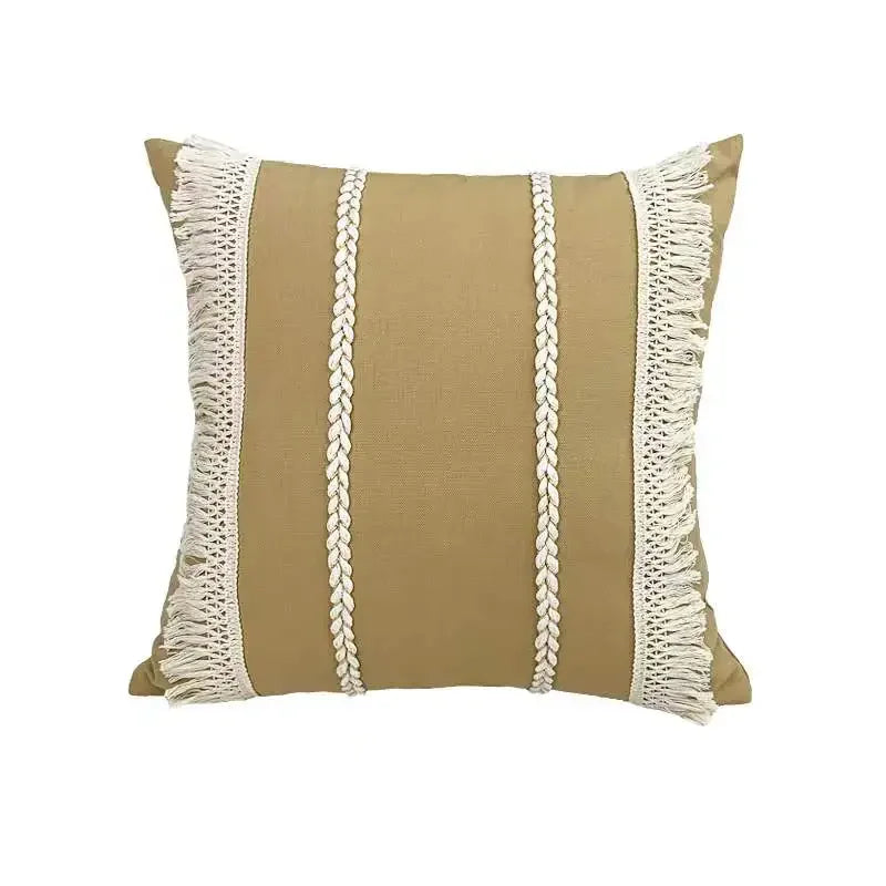 DecorBites™ Boho Linen Cotton Pillow Cover with Tassels - Beige Square/Rectangular 45x45cm/30x50cm