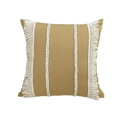 DecorBites™ Boho Linen Cotton Pillow Cover with Tassels - Beige Square/Rectangular 45x45cm/30x50cm