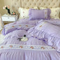 Decobites Princess Pink Lace Gauze Bedding Set Queen Duvet Cover Elegant Ruffled Comforter