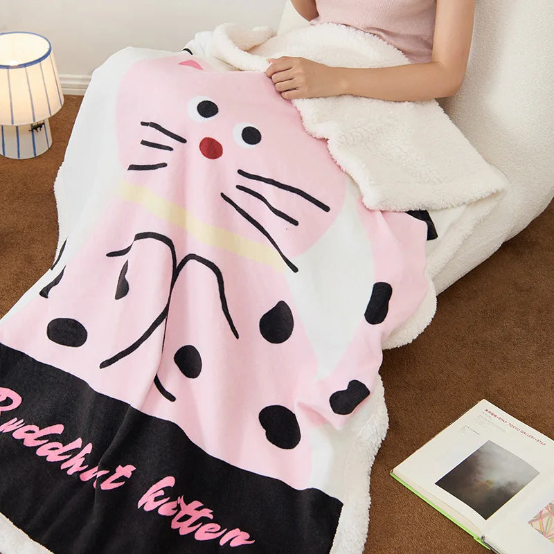 DecorBites™ Lamb Fleece Cute Printed Blanket: Soft & Warm Double-Sided Throw Blanket