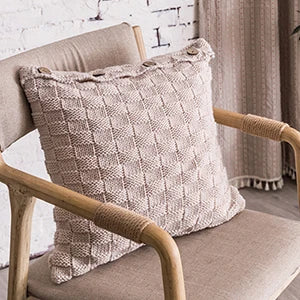 DecorBites™ Knit Pillow Cover Nordic Style Button Open Grey Ivory Coffee