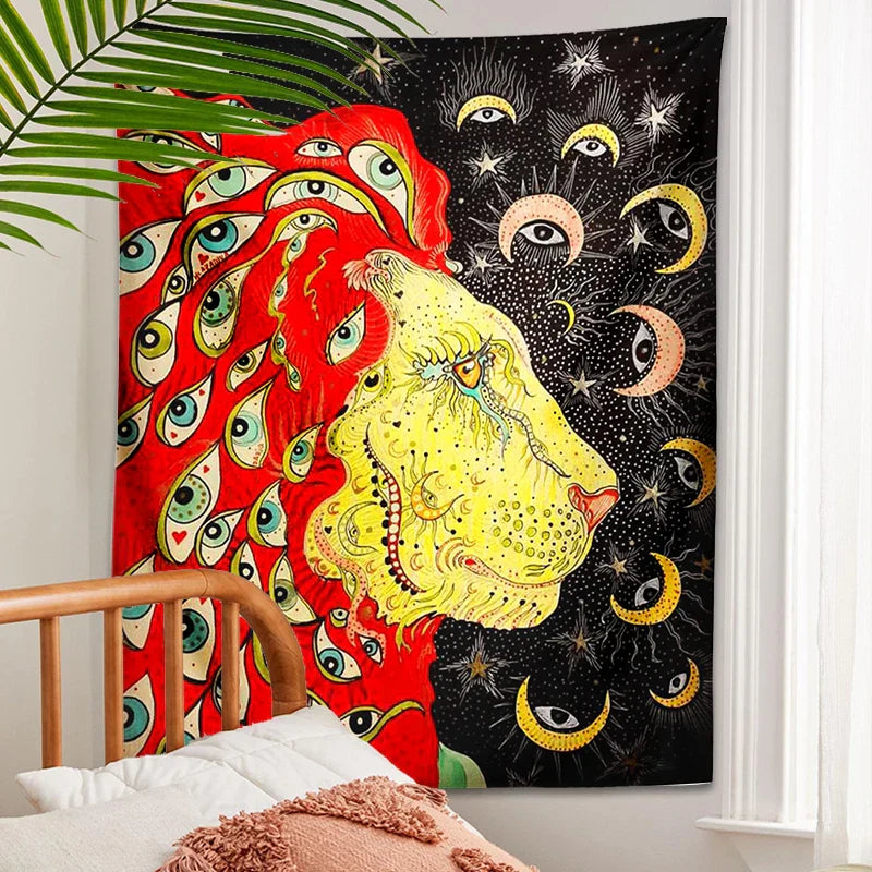 Decobites Psychedelic Lion Tarot Tapestry Wall Hanging Home Decor