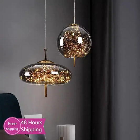 DecorBites™ Glass Pendant Lights: Modern LED Ceiling Chandelier for Bedroom & Bathroom