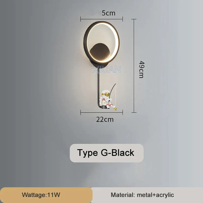 DecorBites™ Astronaut Wall Lamp: Gold White Black Bedroom Decor Resin Wall Mount Light