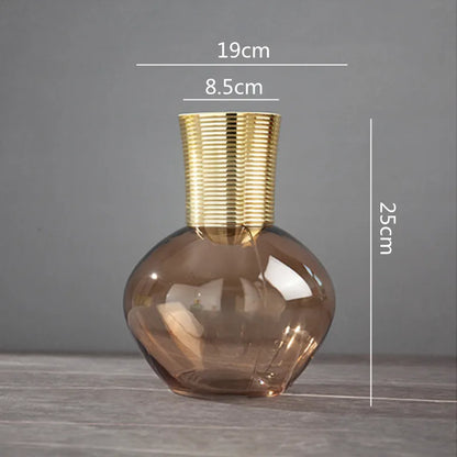 DecorBites™ Gold Metal Glass Vase: Round Transparent Terrarium for Home Decor & Flower Arrangement