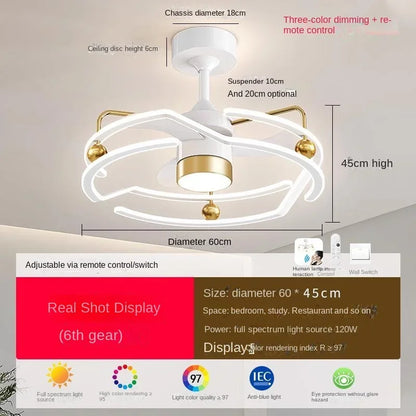 Lámpara de techo con ventilador DecorBites™ color crema para dormitorio con control remoto, elegantes accesorios de iluminación para dormitorio