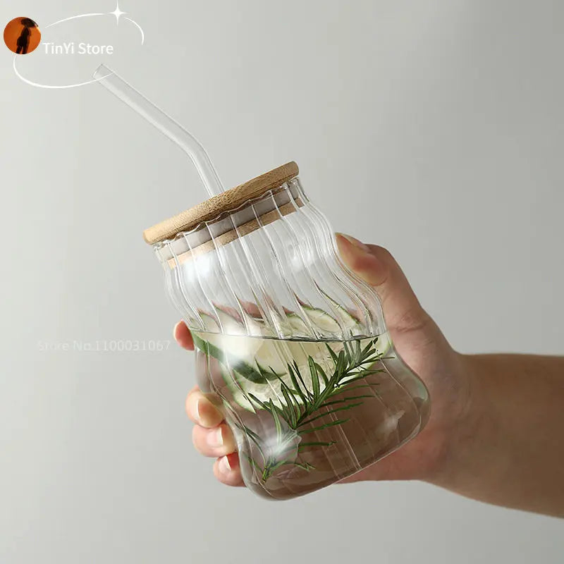 DecorBites™ Glass Cup with Lip Straw for Coffee, Wine, Beer, Juice, and More