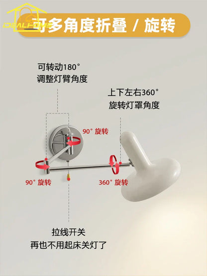 Lámpara de pared DecorBites™ Cream Wind LED E27 con brazo articulado y telescópica, ideal para escaleras, mesilla de noche o lectura.