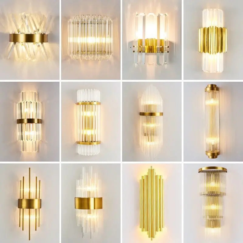 Luces de pared de cristal dorado Decorbites™: Aplique LED moderno para dormitorio, sala de estar y baño