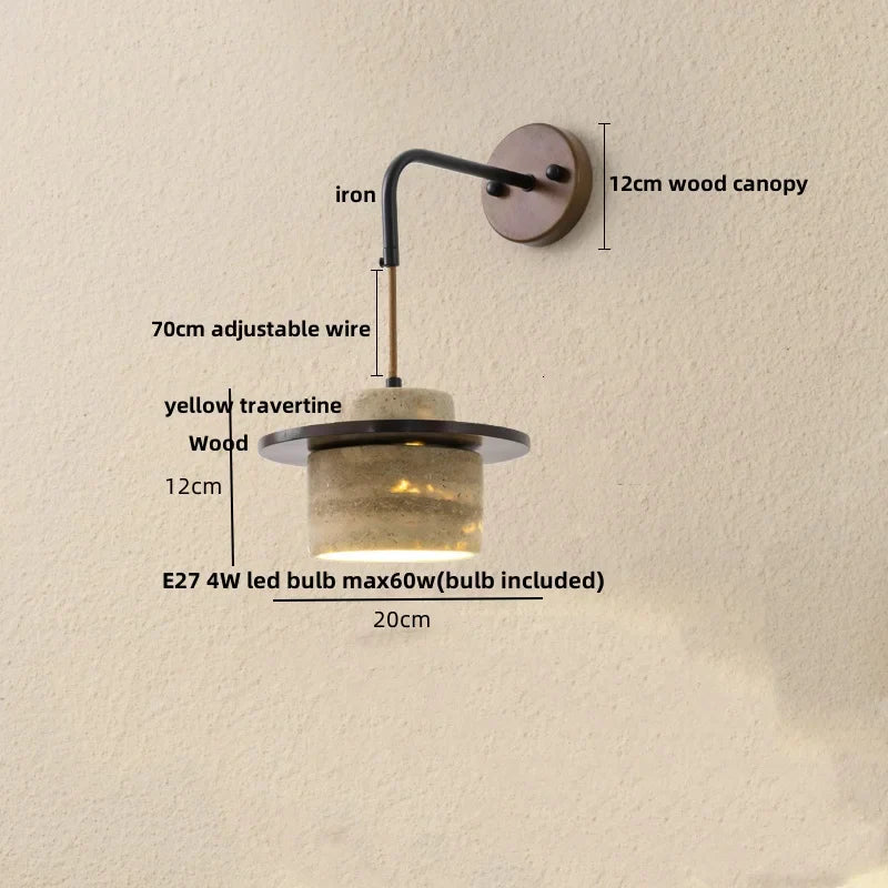 DecorBites™ LED Wall Light Fixture Yellow Travertine Stone Modern Bedside Lamp