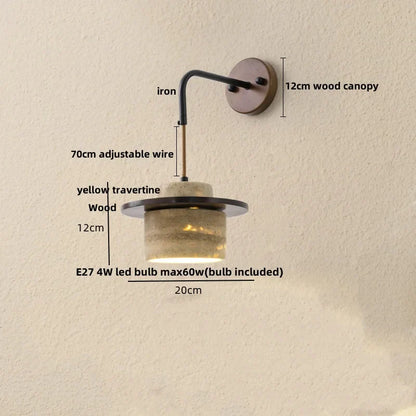 DecorBites™ LED Wall Light Fixture Yellow Travertine Stone Modern Bedside Lamp