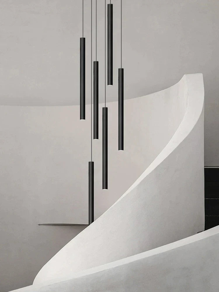 DecorBites™ Cylindrical LED Staircase Chandelier Suspension Light - Modern Villa Water Pipe Fixture