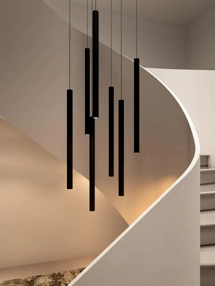 DecorBites™ Cylindrical LED Staircase Chandelier Suspension Light - Modern Villa Water Pipe Fixture