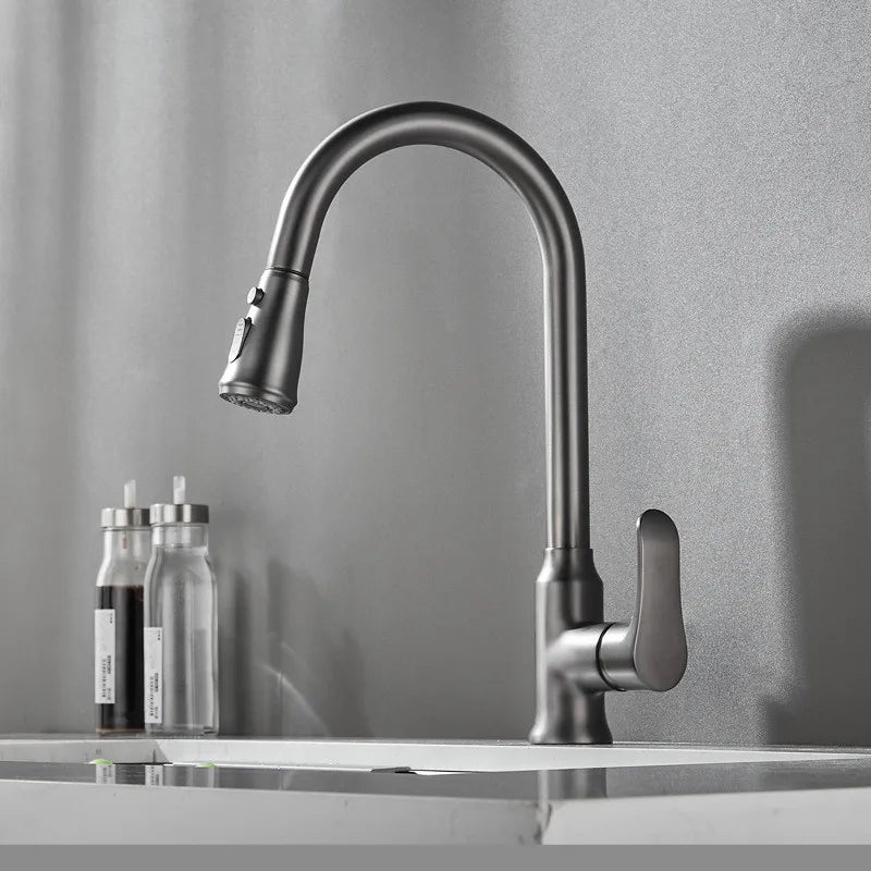 DecorBites™ Gray Matte Kitchen Faucet | Pull Out Black Sink Tap Swivel Water Mixer