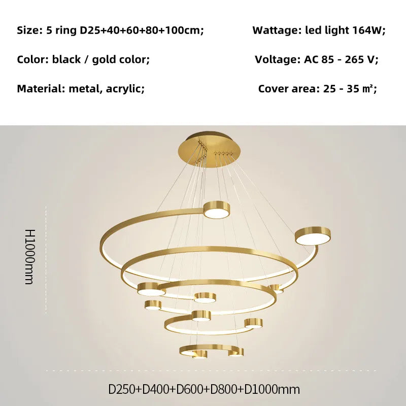 DecorBites™ LED Ring Chandelier: Modern Nordic Hanging Light for Dining, Living Room, and Lobby