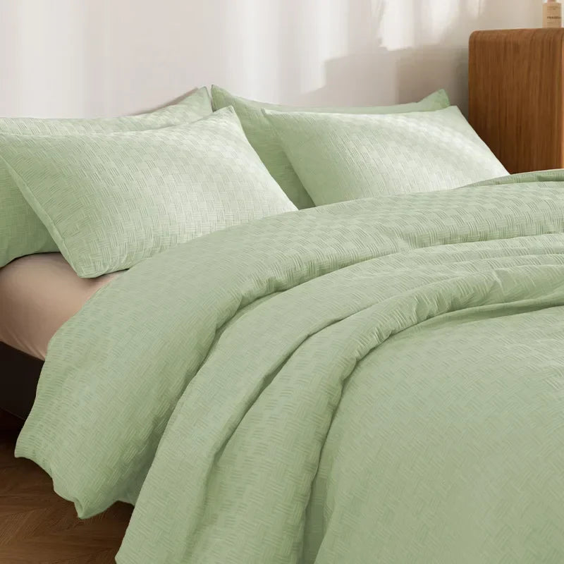 Decobites Waffle Grid Queen Duvet Set: Soft, Breathable, Durable Comforter with Pillowcase - Spring/Autumn