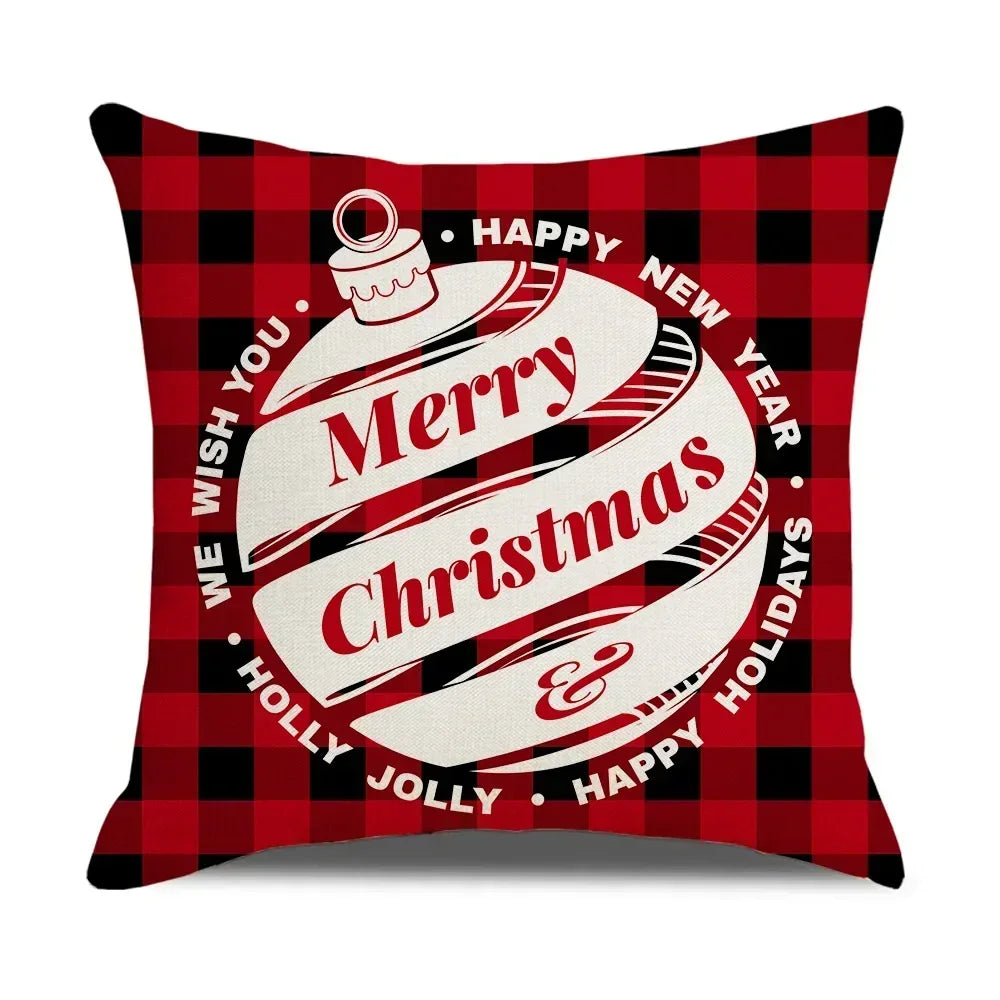 DecorBites™ Christmas Elk Pillowcase 45x45cm Farmhouse Red Letter Design