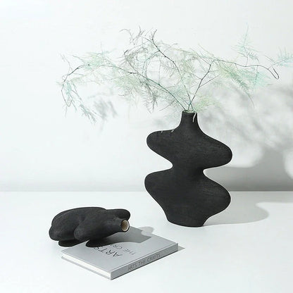 مجموعة مزهريات سيراميك هندسية من DecorBites™ باللونين الأسود والأبيض، تنسيقات زهور يدوية لديكور المنزل