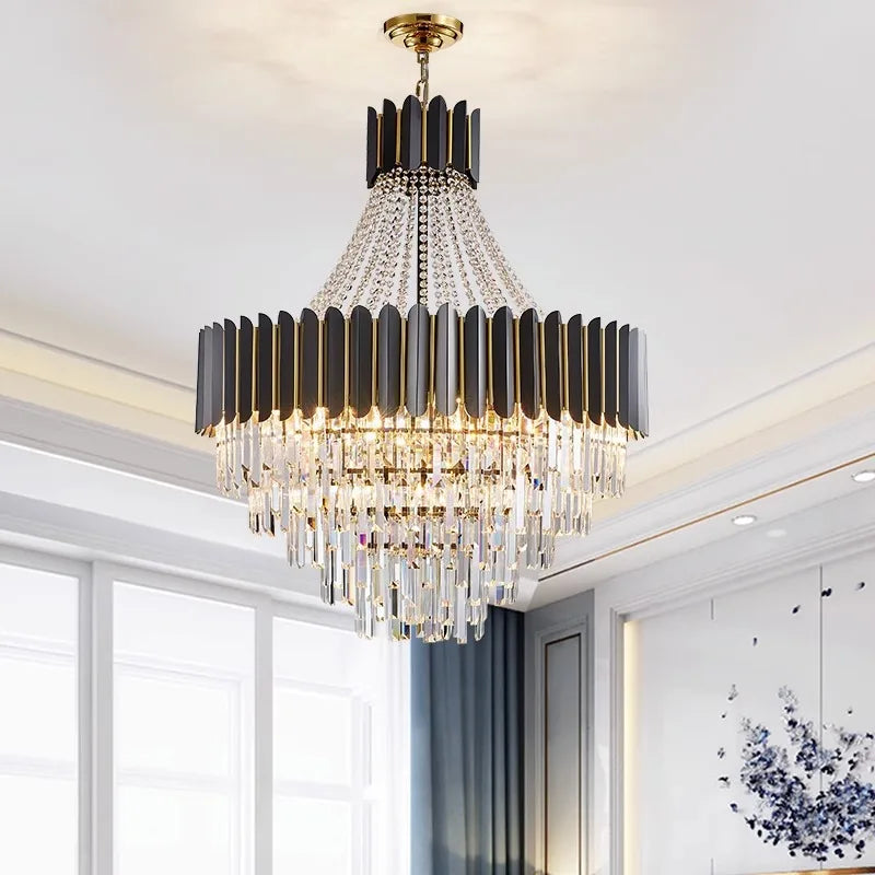 Lámpara de araña LED de cristal DecorBites™ con acabado en oro negro para comedor