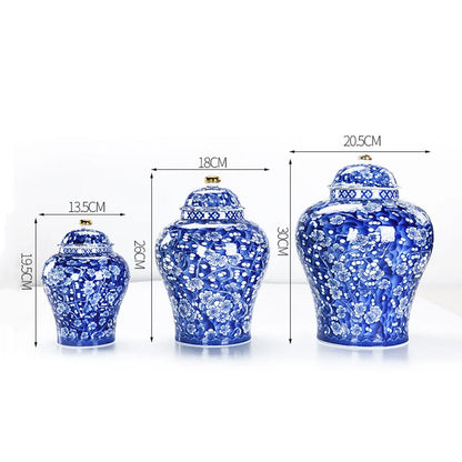 DecorBites™ Blue White Porcelain General Jar Tea Pot Sealed Storage Tank Home Decor