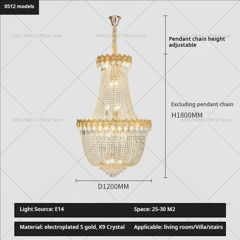 DecorBites™ Crystal Chandelier: Luxury Duplex Hotel Living Room Stairwell Design