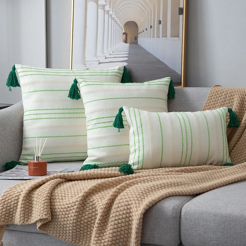 DecorBites™ Green Black Stripe Crochet Cushion Cover 50X50CM