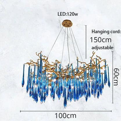 ثريا كريستال زرقاء من ديكوربايتس™: إضاءة LED فاخرة لغرفة المعيشة