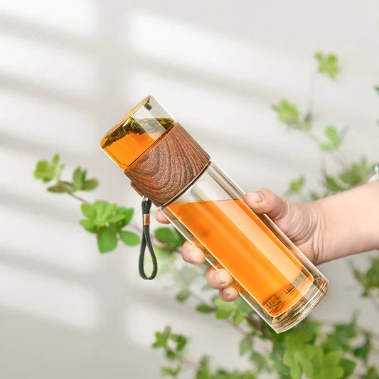 DecorBites™ High-End Thermal Glass Water Bottle with Stainless Steel Insulation