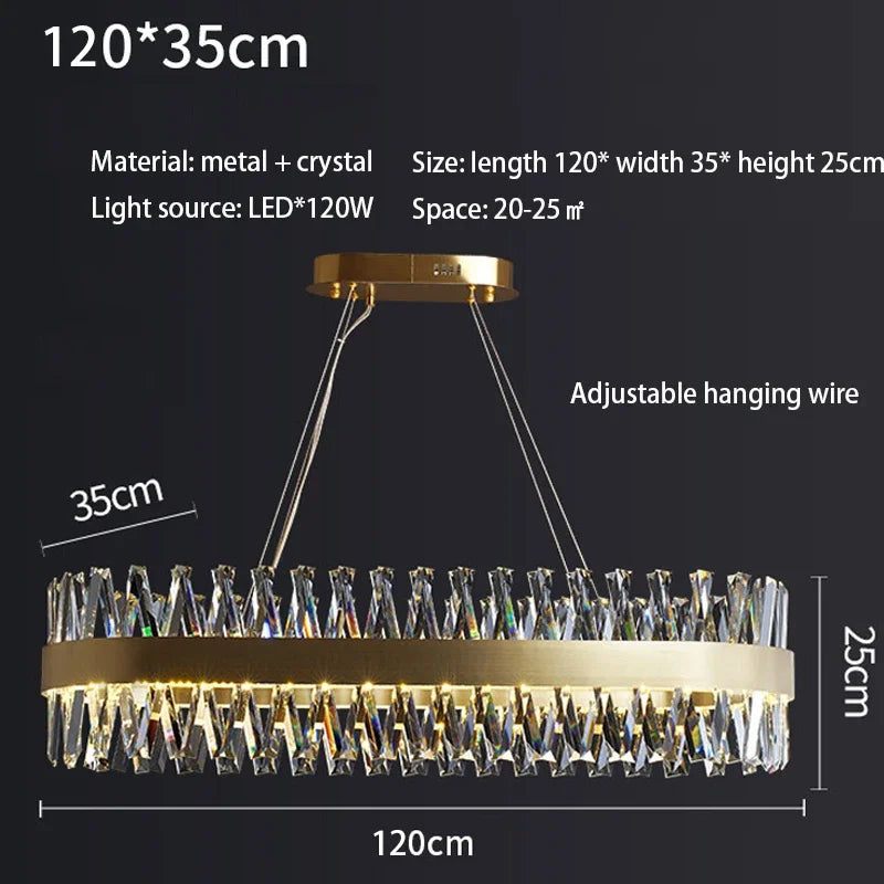 DecorBites™ Brushed Gold Rings Crystal Chandelier Ceiling Lamp