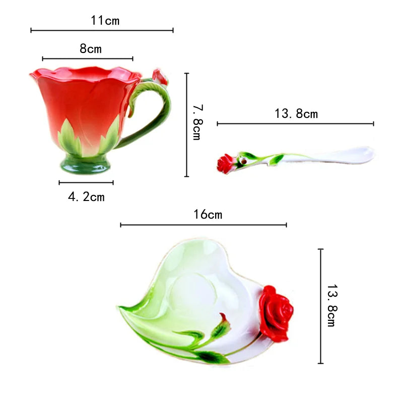 DecorBites™ Enamel Rose Peony Floral Coffee Cup Wedding Birthday Gift