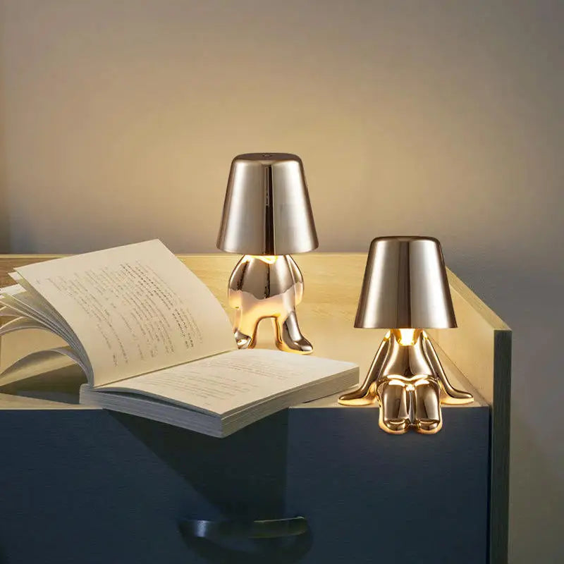 DecorBites™ LED Golden Boy Table Lamp | Rechargeable Resin Night Light for Bedroom Decor