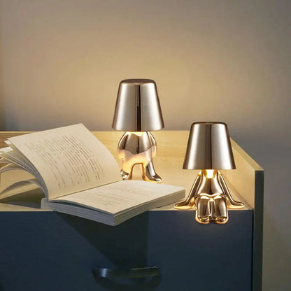DecorBites™ LED Golden Boy Table Lamp | Rechargeable Resin Night Light for Bedroom Decor