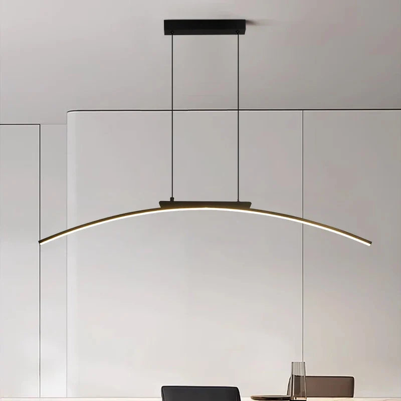 Modern Curved Bridge LED Pendant Light in Black or Gold