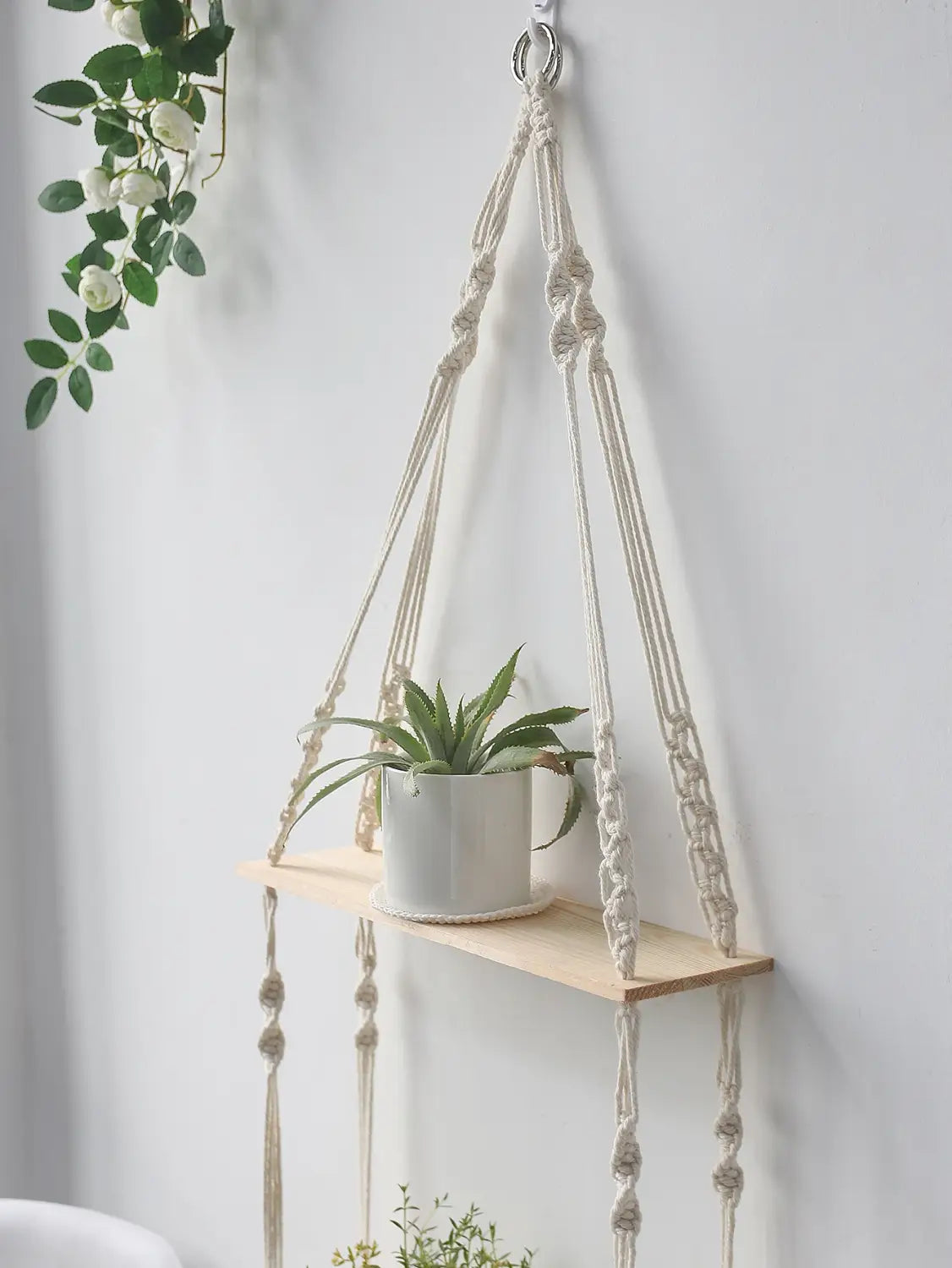 DecorBites™ Boho Macrame Wall Shelf for Home Decor