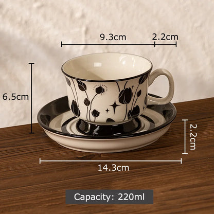 DecorBites™ Flowers Pattern Ceramic Cup&saucer Set Gold-plated Coffee Tea Mug Juice Container