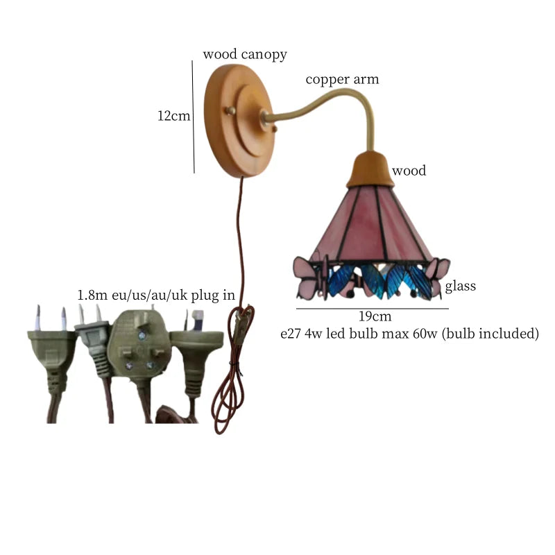 DecorBites™ Butterfly Glass LED Wall Light with Copper Arm for Home Decor.