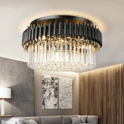 DecorBites™ Gold Black Crystal Ceiling Chandelier – Modern LED Round Kitchen Pendant Lamps