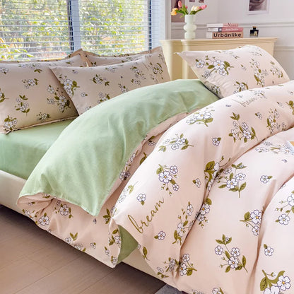 Juego de cama DecorBites™ con estampado floral acogedor: algodón cepillado, suave, grueso y delicado con la piel, 4 piezas