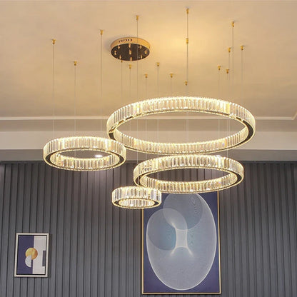 Modern Crystal Ring Pendant Chandelier In Gold Or Silver