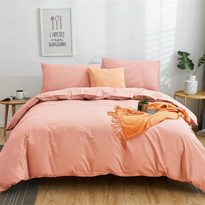 DecorBites™ Cotton 4pcs Bedding Set Double Queen Solid Color Duvet Cover Flat Bed Sheet