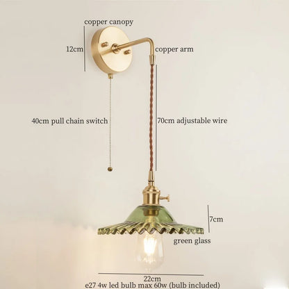 DecorBites™ Green Glass LED Wall Light Fixture | Modern Nordic Pull Chain Lamp
