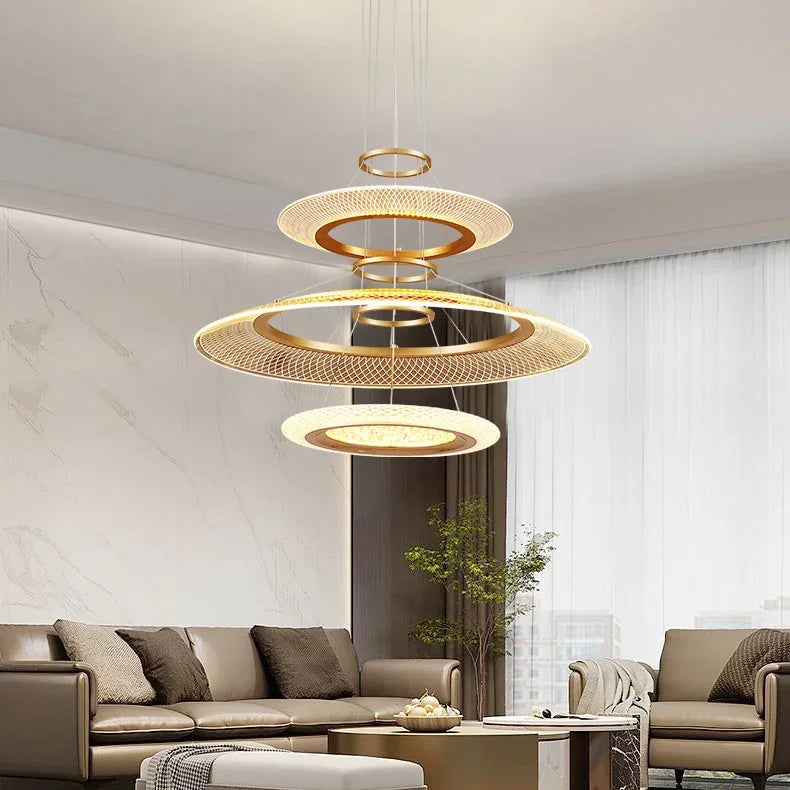 DecorBites™ LED Ring Ceiling Chandelier: Luxury Villa Pendant Light for Living & Dining Rooms