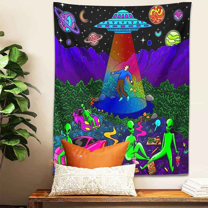 Decobites UFO Cartoon Tapestry Wall Hanging for Home Decor