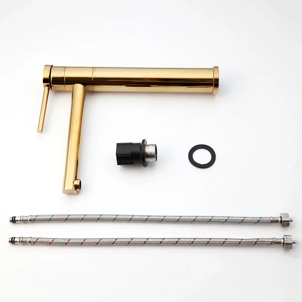 DecorBites™ Gold Plated & Chrome Basin Faucet with Long Spout, Single Handle Mixer